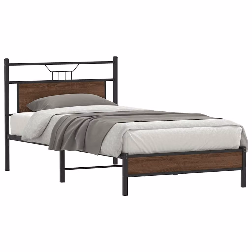 vidaXL Giroletto senza Materasso in Rovere Marrone con Struttura in Metallo e Legno L: 107 cm, P: 203 cm