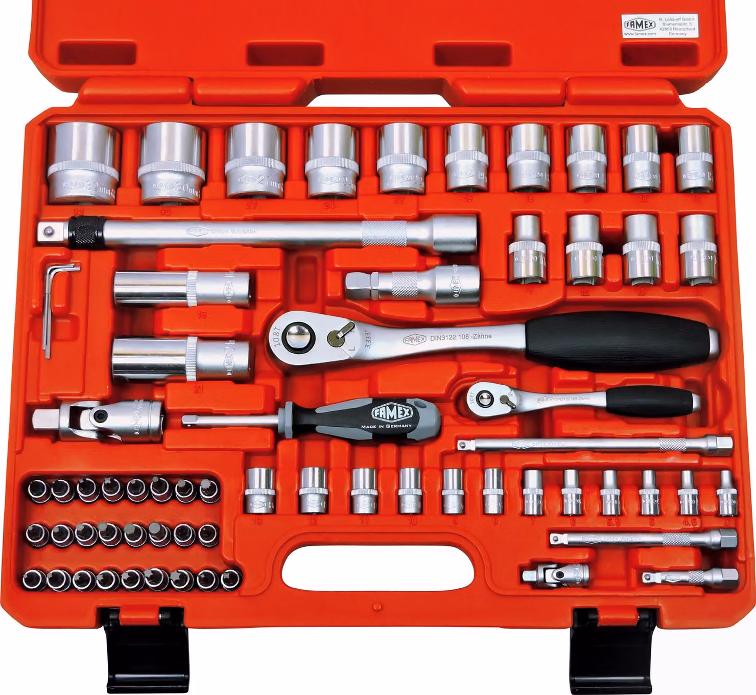FAMEX 580-16 Kit di attrezzi professionale da 66 pezzi - Valigetta con chiavi a cricchetto e set di chiavi a bussola - PROFESSIONALE