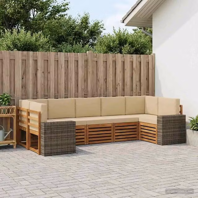 Set di divani da esterno 7 pz Naturale e Beige Poliestere 3384819