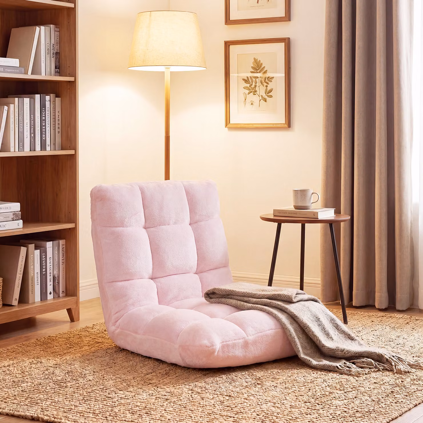 Sedia imbottita da pavimento regolabile in 14 posizioni Costway, Poltrona moderna Rosa, L: 105 cm, P: 56 cm, H: 15 cm