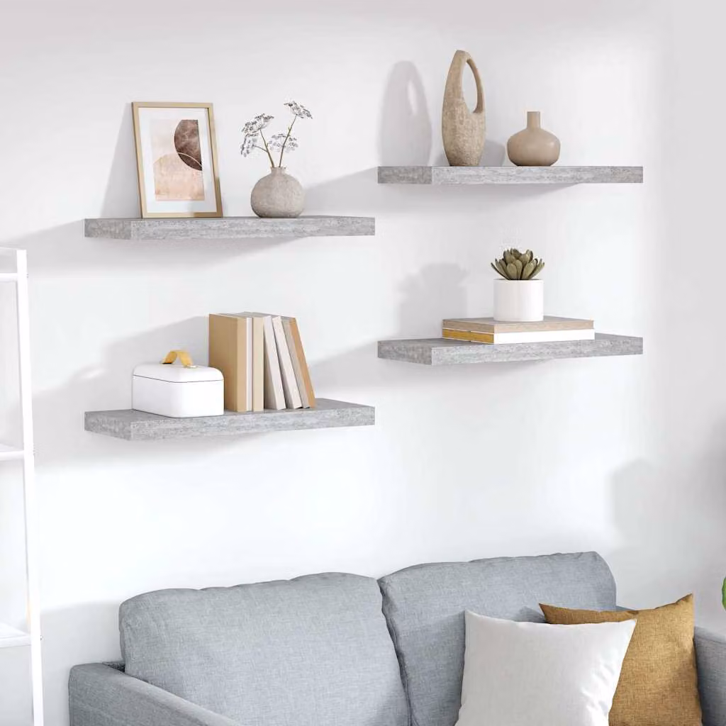 Set di 4 scaffali a parete vidaXL in MDF color grigio cemento, L 60 cm x P 23,5 cm x H 3,8 cm