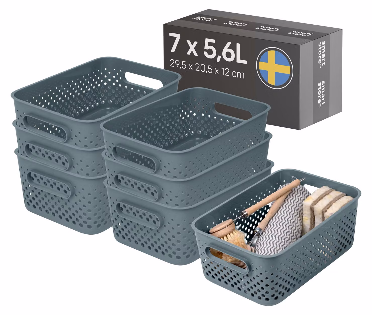 SmartStore Essence, cesto di medie dimensioni per la conservazione, con maniglie, capacità 7 x 5,6 litri, colore grigio