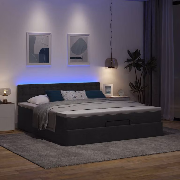 Maison Exclusive - Letto ottomano con materasso e LED nero 180x200 cm tessuto