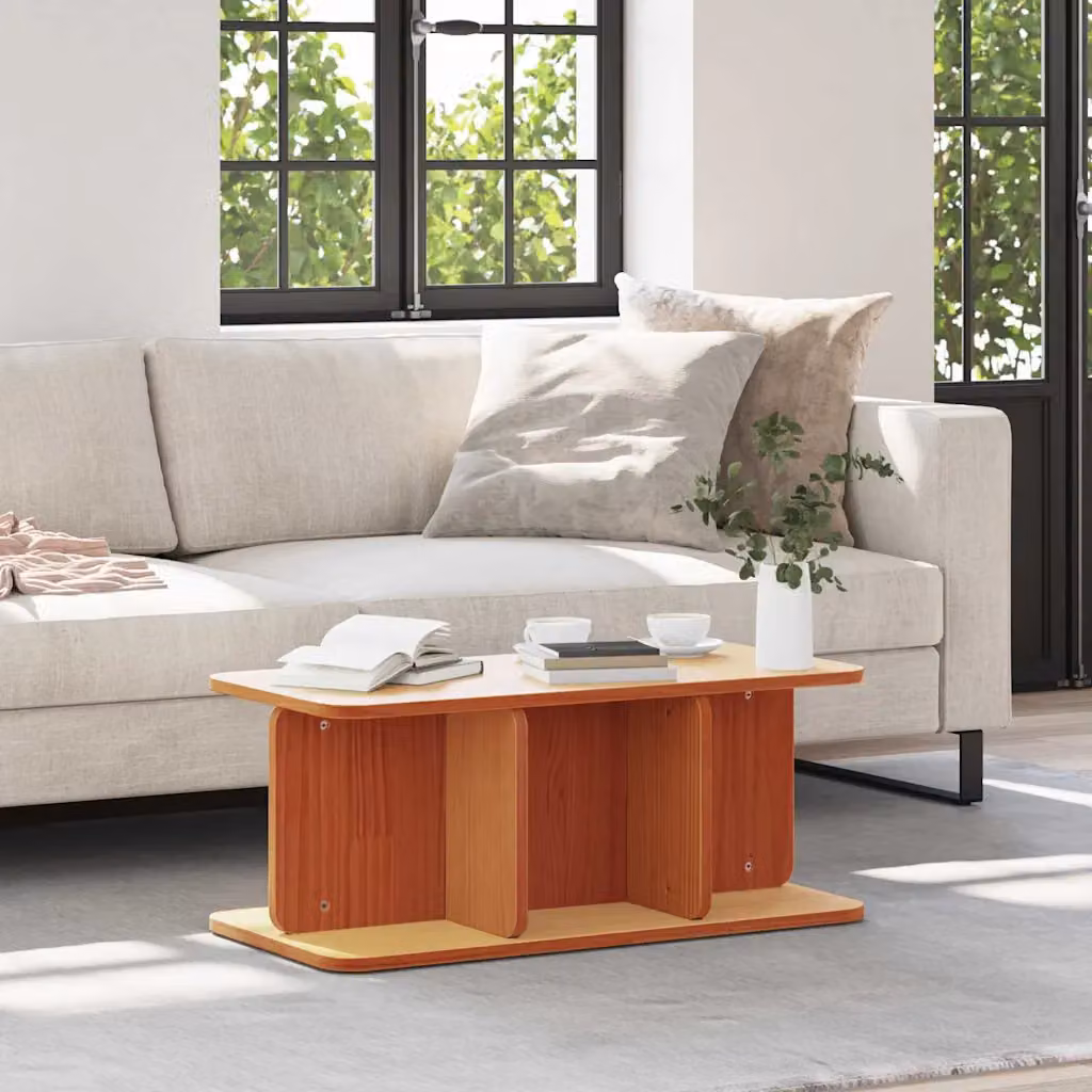 vidaXL Tavolino da salotto rettangolare in legno di pino marrone cerato L/P/H: 80 x 39,5 x 33,5 cm