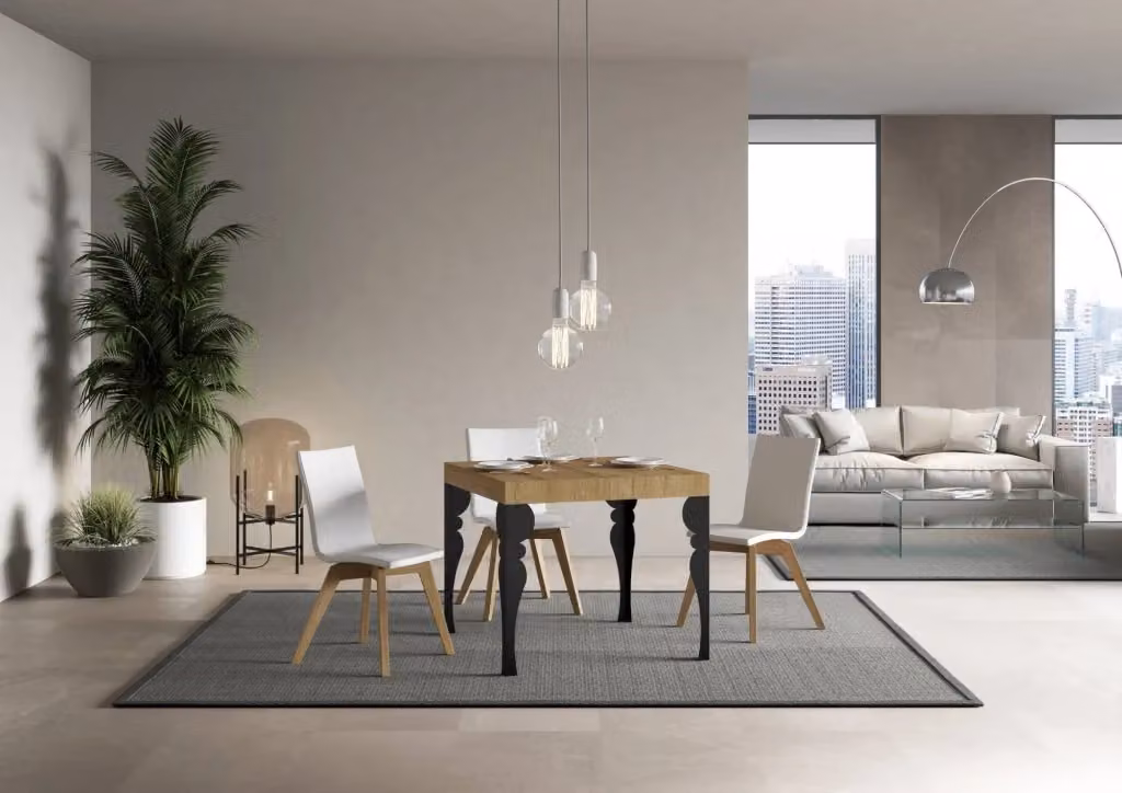 Tavolo da pranzo allungabile moderno GIORDANOSHOP in legno e metallo, colore quercia naturale, L/P/H: 90 x 90 x 77 cm (estendibile fino a 246 cm) – 2