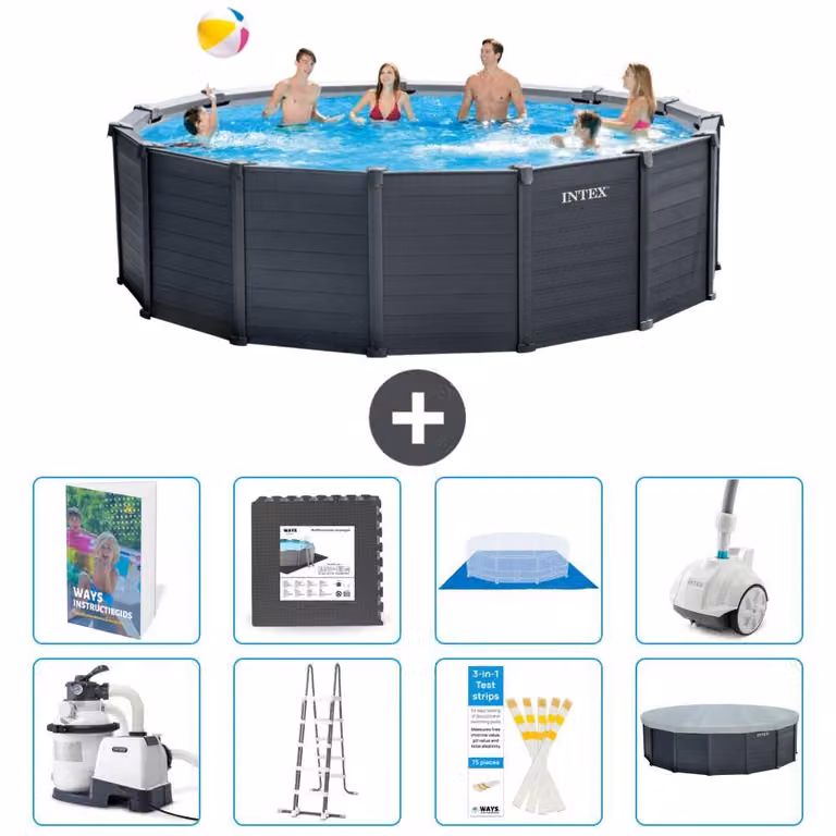 Pannello per piscina in grafite, modello Rund - 478x124 cm - composto da 7 elementi, serie S610