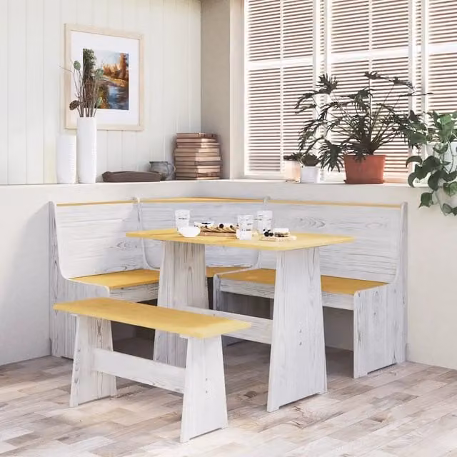 Panca angolare da esterno REINE Design Mania in legno di pino ambra e bianco L: 151 cm