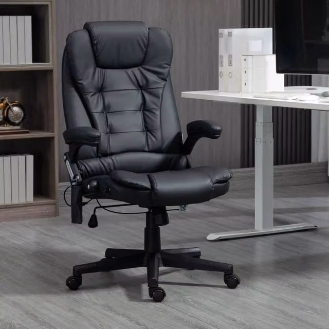 Poltrona da ufficio con massaggio 70 x 70 x 121 cm in similpelle nera con schienale alto