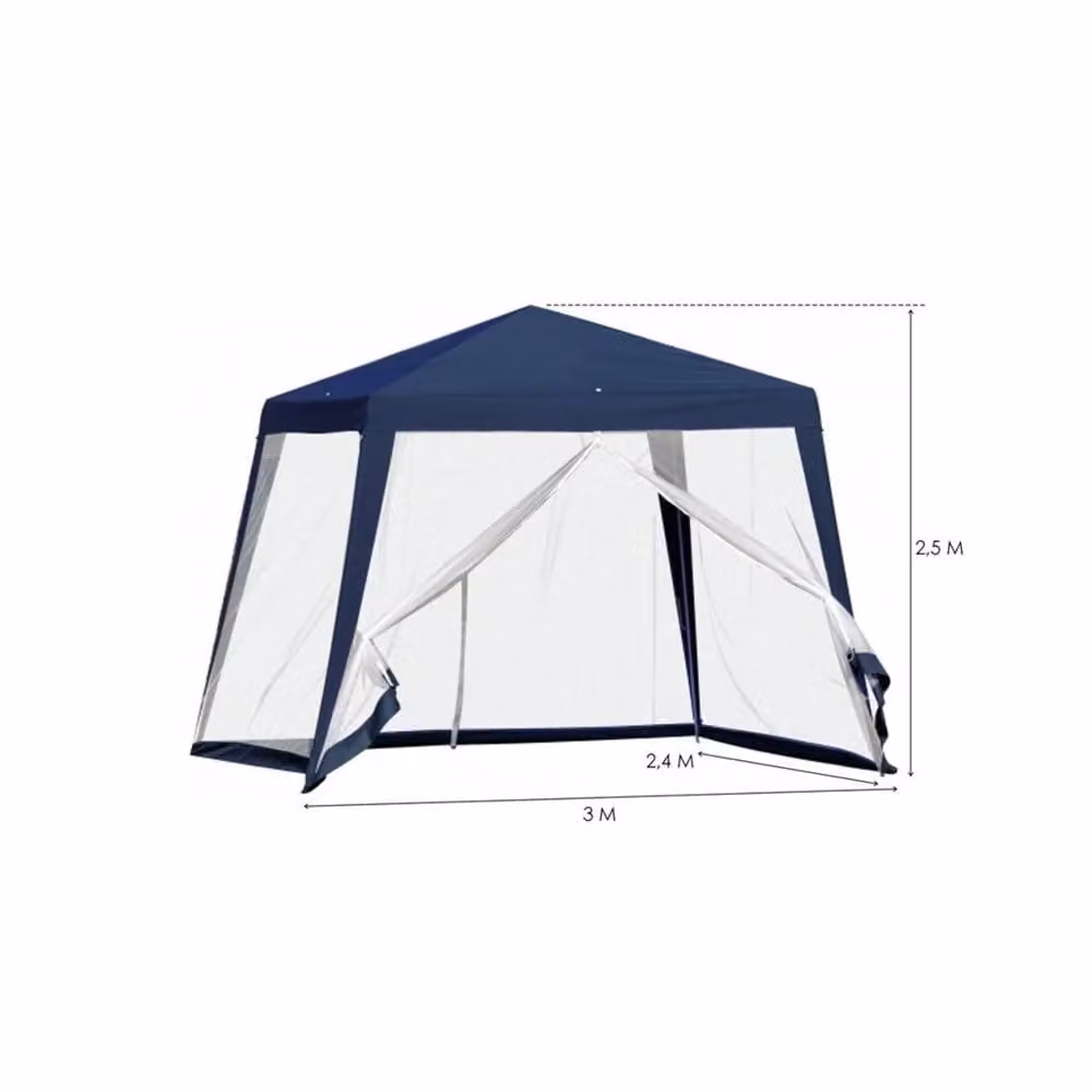 Gazebo da giardino Trade Shop Traesio con zanzariera blu e struttura in acciaio inossidabile L/P/H: 250 x 240 x 240 cm – 2