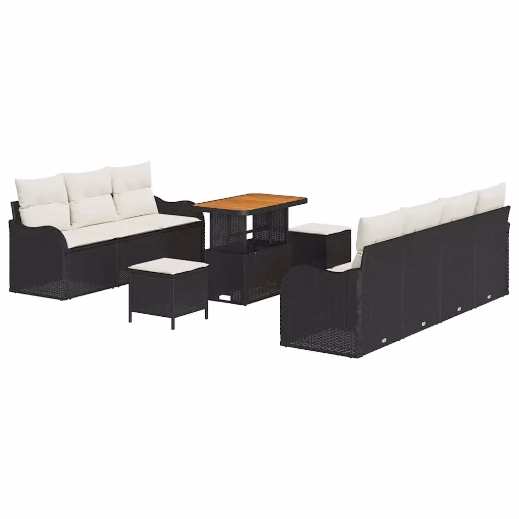 Set Divano da Giardino Moderno vidaXL 10 Pezzi Nero con Cuscini e Tavolino in Polyrattan e Acciaio – 2