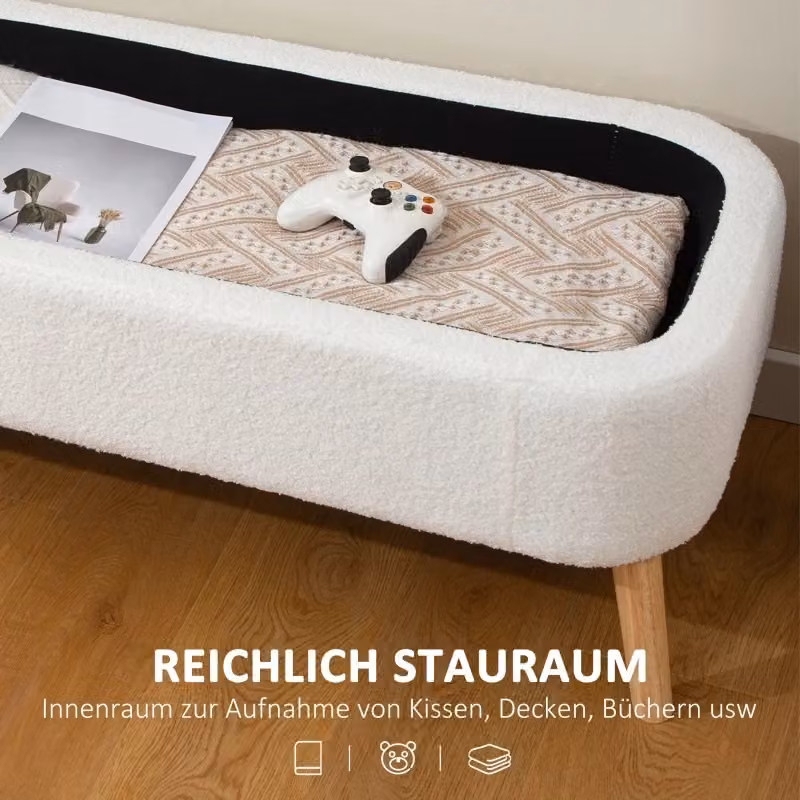 Panca WISHDOR moderna in legno e tessuto bianco L: 220 cm, P: 42 cm, H: 45 cm – 2