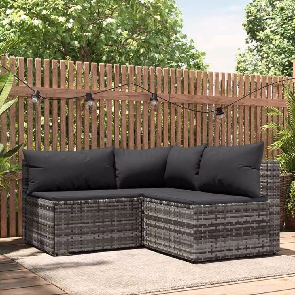 Set di Divani da Giardino L Shape vidaXL in Polyrattan Grigio Antracite con Cuscini e Struttura in Acciaio