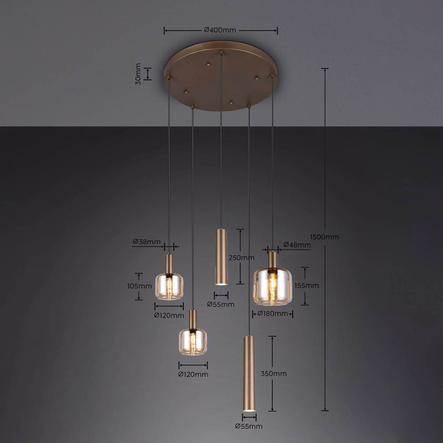 Trio Lighting Lampada a sospensione in vetro Mataro, dimmerabile, Crema / Ambra, Soggiorno / Sala da pranzo, Vetro, Moderno, Lampada a sospensione