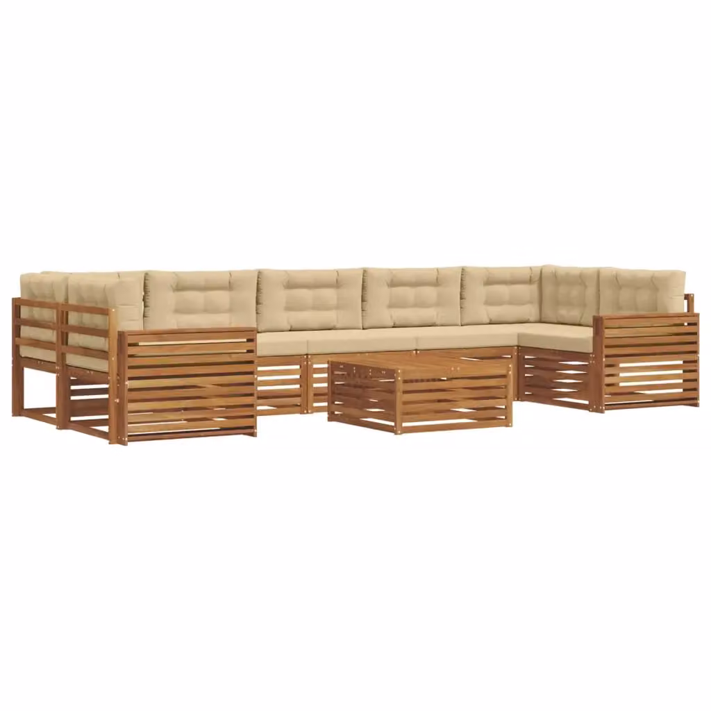 Set di divani da esterno a L vidaXL in legno di acacia con cuscini beige e tavolino da giardino – 2