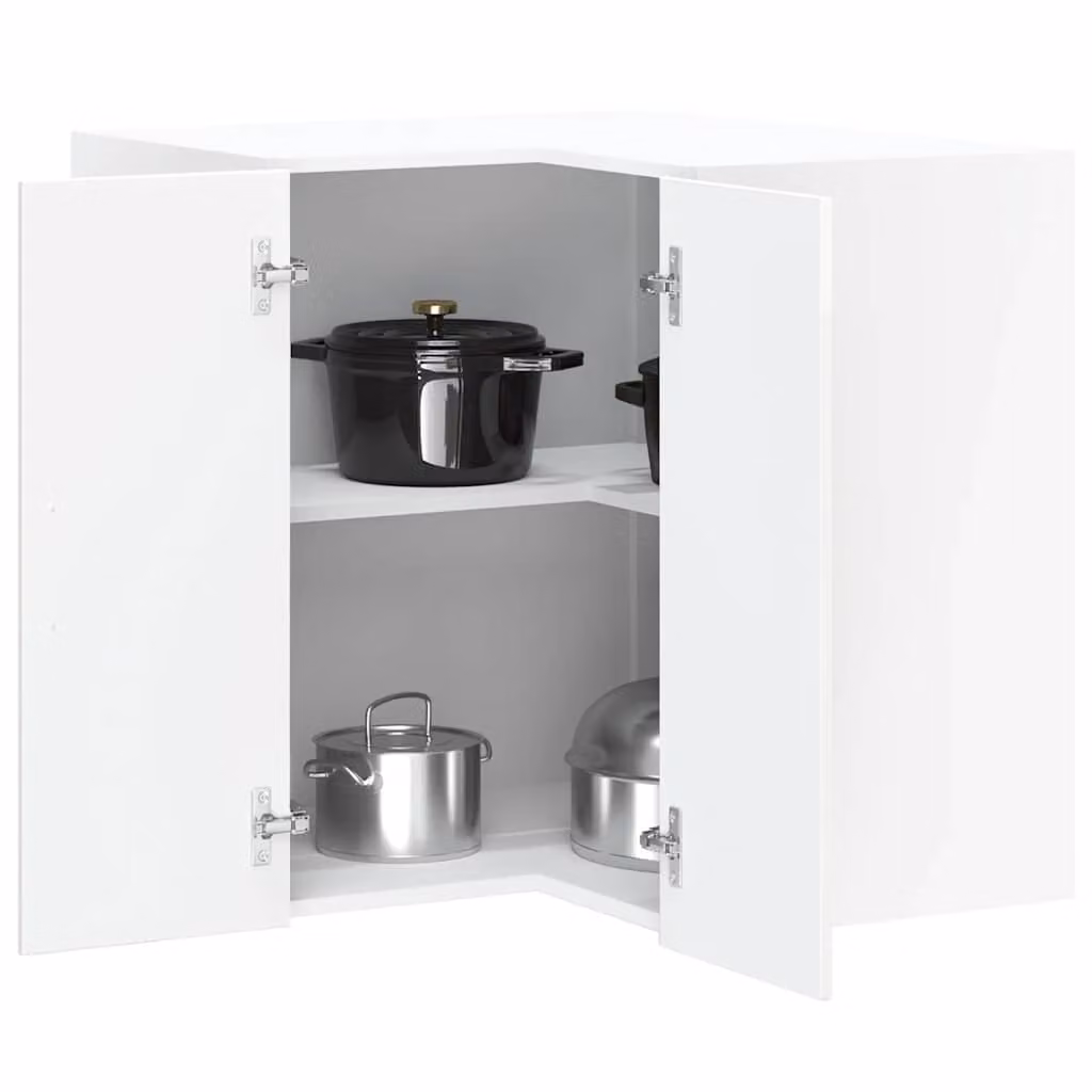 Pensile da cucina ad angolo vidaXL Lucca bianco lucido in MDF e truciolato con ante a battente e ripiani interni