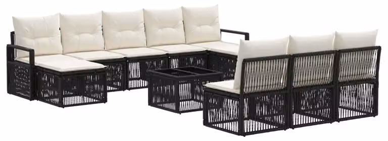 Set Divano da Giardino 11 pcs Nero polyrattan