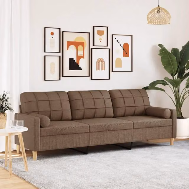 vidaXL Divano a 3 Posti Moderno in Tessuto Marrone con Cuscini e Coperture Rimovibili L: 226 cm, P: 80 cm, H: 77 cm – 1