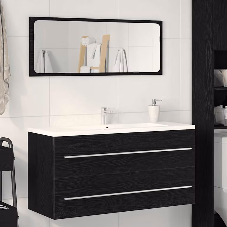 Lavabo da bagno sospeso vidaXL in legno multistrato nero e marrone stile rustico L 100 x P 38,5 x H 48 cm