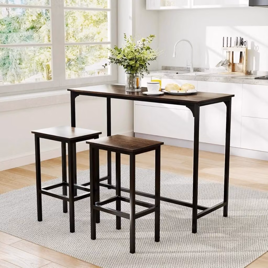Set da pranzo industriale Design Mania composto da tavolo rettangolare e 2 sgabelli da bar, colore grigio – 2