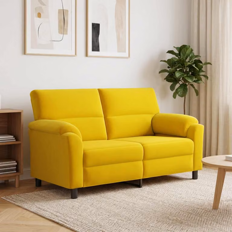 Divano moderno vidaXL in velluto giallo con struttura in metallo, L: 174 cm, P: 85 cm, H: 93 cm