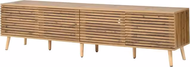 Mobile TV in legno chiaro per TV fino a 75" con 4 ante a doghe, 180x40x46 cm