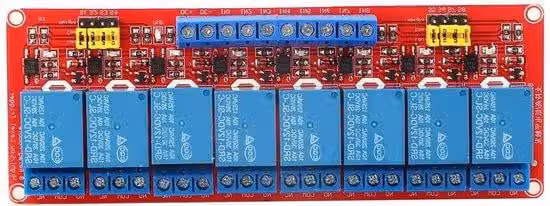 Modulo relè a 8 canali da 12 V con isolamento tramite optoaccoppiatori, funzione di commutazione in salita e in discesa