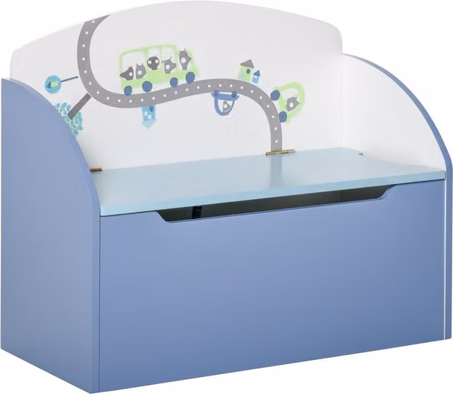 Cassapanca Baule Portagiochi HOMCOM in Legno Blu per Cameretta Bambini, L: 60 cm, P: 30 cm, H: 50 cm
