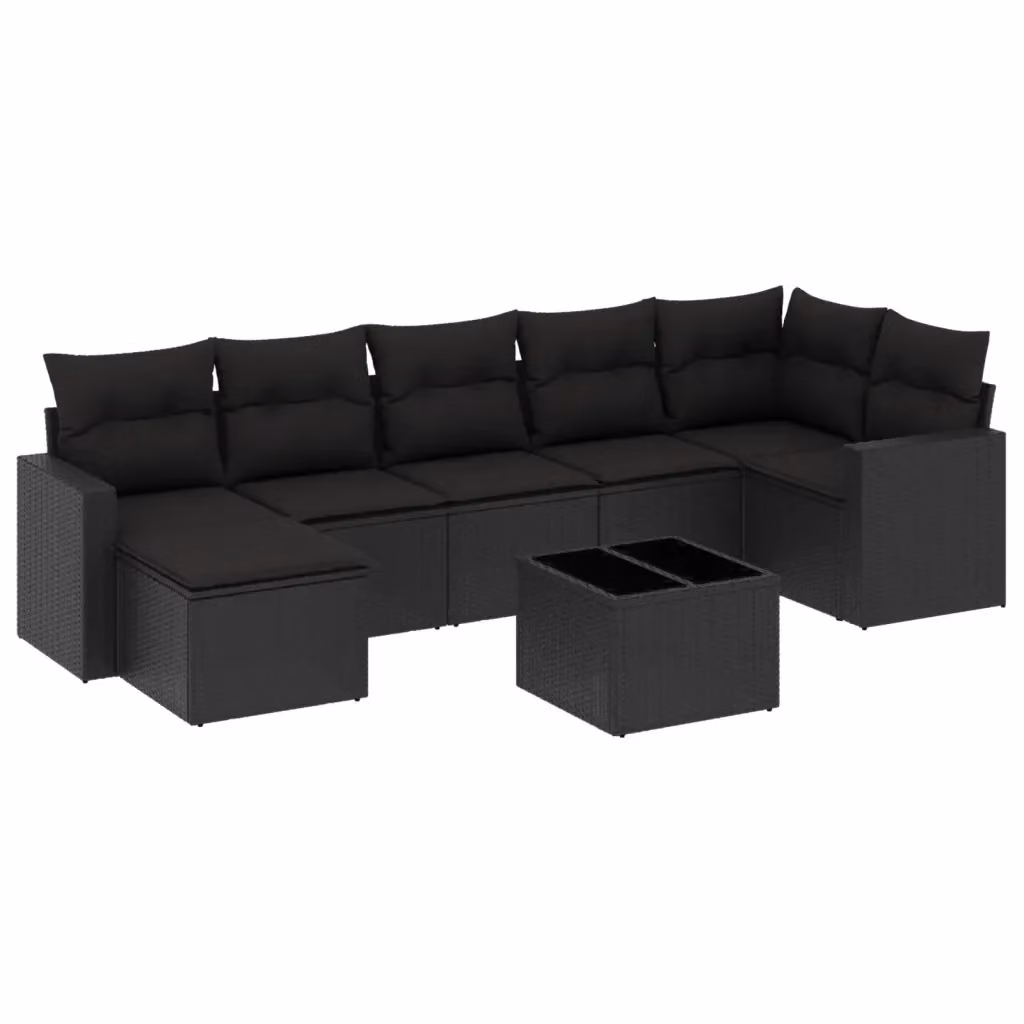 Set di divani da giardino vidaXL a forma di L con cuscini nero in polyrattan e struttura in acciaio – 2