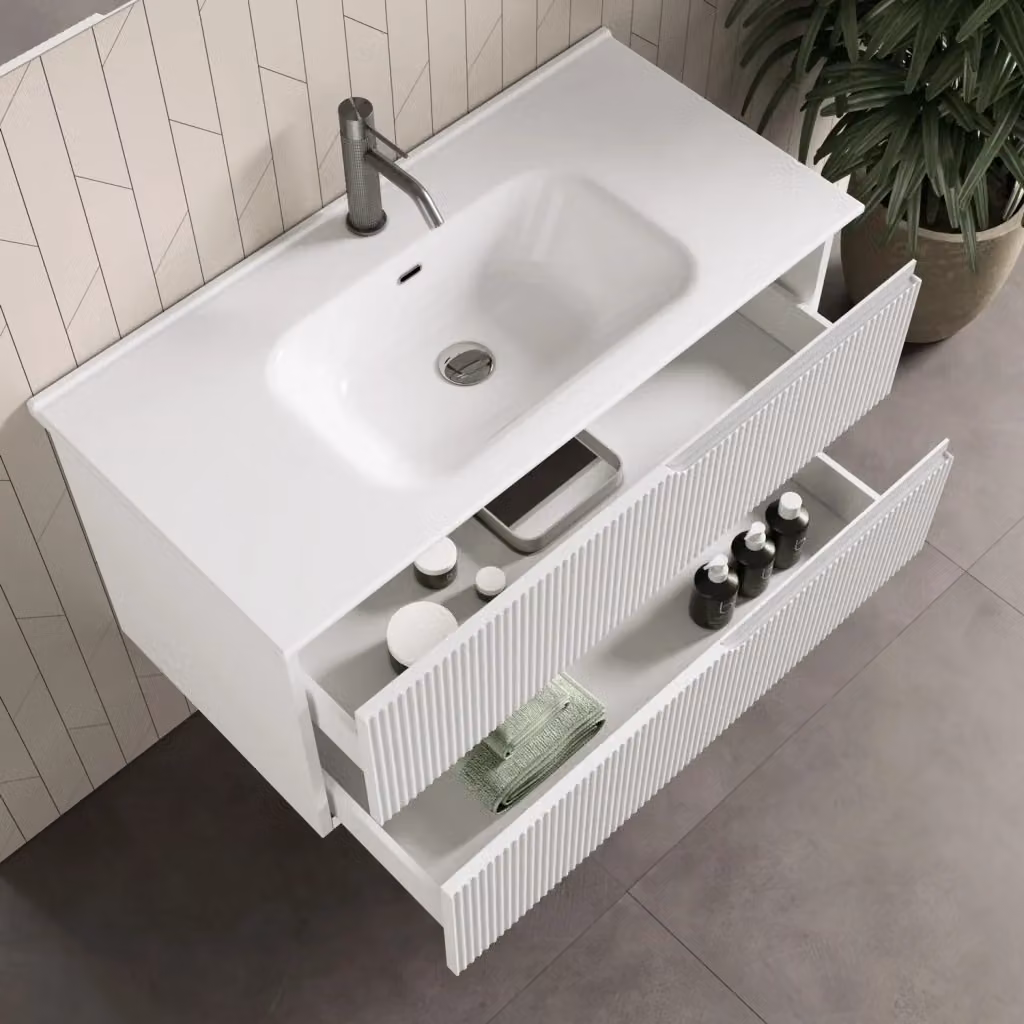 Composizione mobile bagno Venere AQA DESIGN 4 pezzi colore bianco opaco L: 121 cm, P: 46,5 cm, H: 190 cm – 2