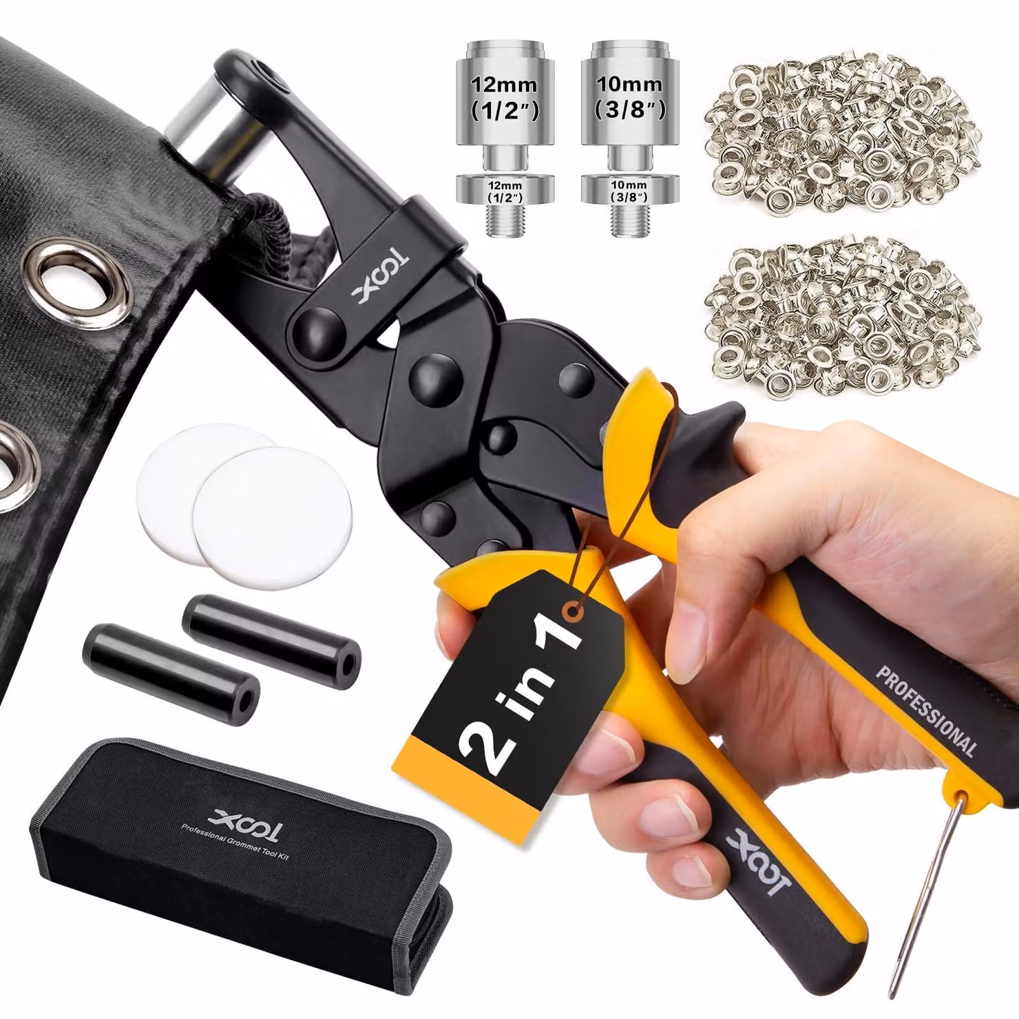SolidKeus - Set di strumenti 2-in-1 per occhielli, completo di 400 anelli