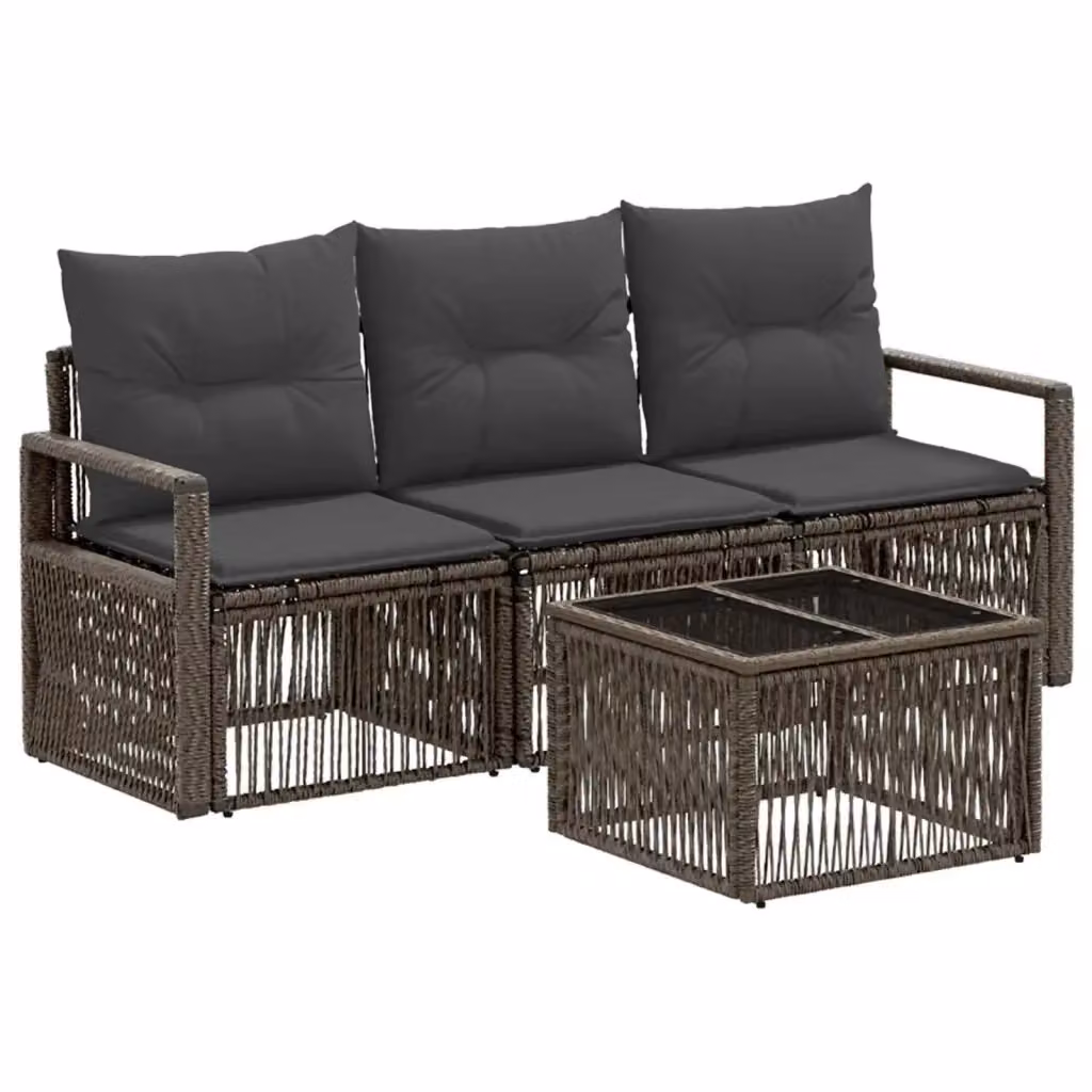 Set Divano da Giardino 4 Pezzi vidaXL Grigio con Tavolino e Cuscini Imbottiti in Polyrattan e Metallo – 2