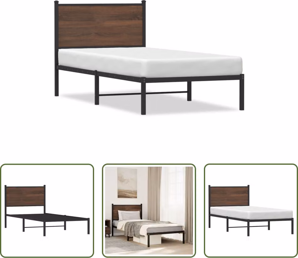 The Living Store Struttura letto con testata in metallo effetto rovere marrone 90x190 cm