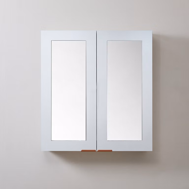 Mobiletto a Specchio da 900mm x 650mm Bianco - Completo di Maniglie con Impugnature a Dito Rame Satinato - Cluo
