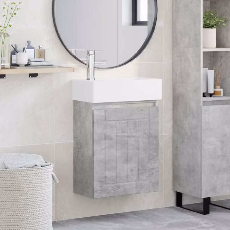 Mobile bagno moderno vidaXL con rubinetto, Grigio Cemento e Bianco, L/P/H: 45,5 x 25,5 x 84 cm