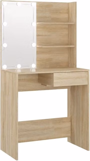 Toeletta Hollywood con LED in Rovere Sonoma e Beige L: 74,5 cm, P: 40 cm, H: 141 cm