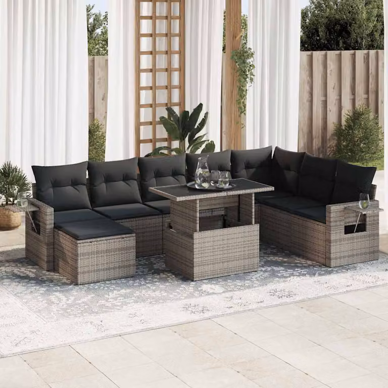 Maison Exclusive - Set da giardino 9 pezzi con cuscini Grigio Polyrattan