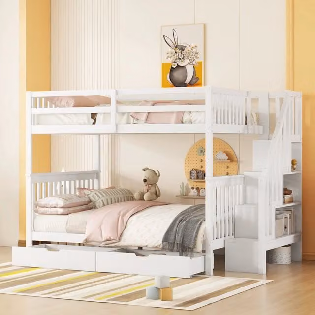Letto a castello con funzione contenitiva in pino bianco 140x200 cm