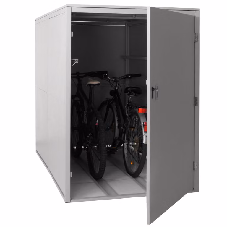 garage per 2 biciclette HWC-L56c, capannone per biciclette con deposito, in metallo con serratura 160x113x209cm ~ grigio chiaro
