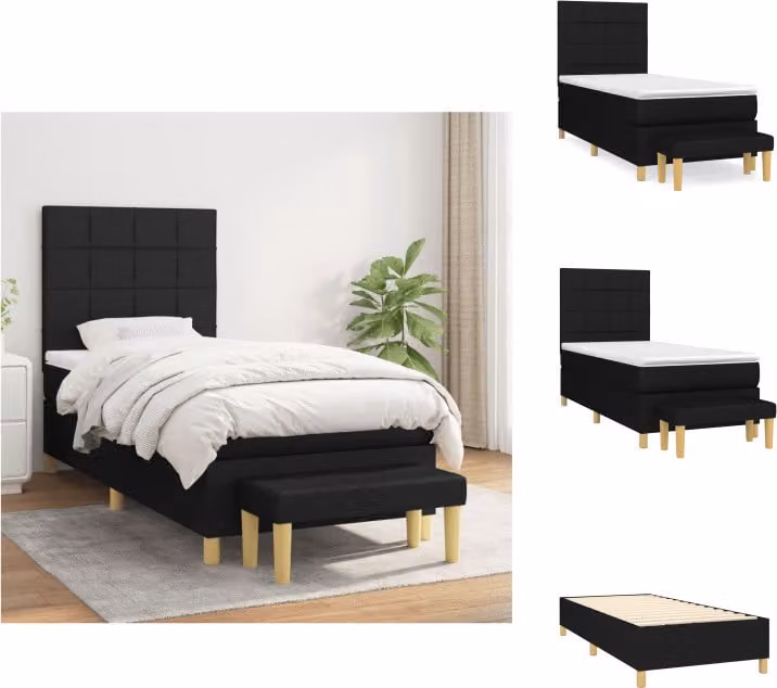 vidaXL Letto a molle con materasso nero 100x200 cm in tessuto - Letti e strutture letto