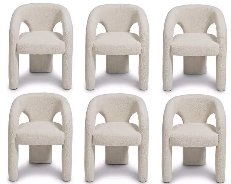 Gruppo di sedie dal design moderno, colore bianco, tessuto confortevole, stabili ed eleganti
