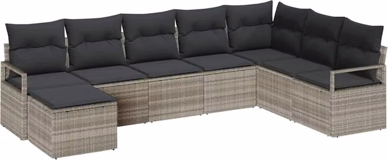 Set di divani con cuscino 8 pcs Grigio chiaro polyrattan