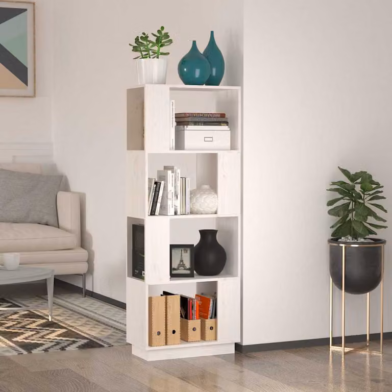 Libreria/Divisorio vidaXL in Legno Massello di Pino Bianco Stile Rustico L: 51 cm, P: 25 cm, H: 132 cm