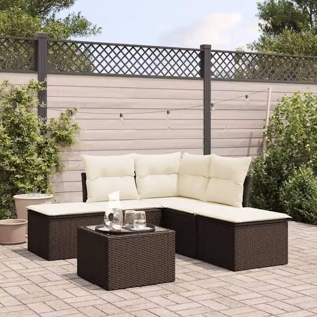 Set Divano da Giardino 6 pz con Cuscini-Sofa da Giardino-Divanetto da esterno Marrone in Polyrattan 953460