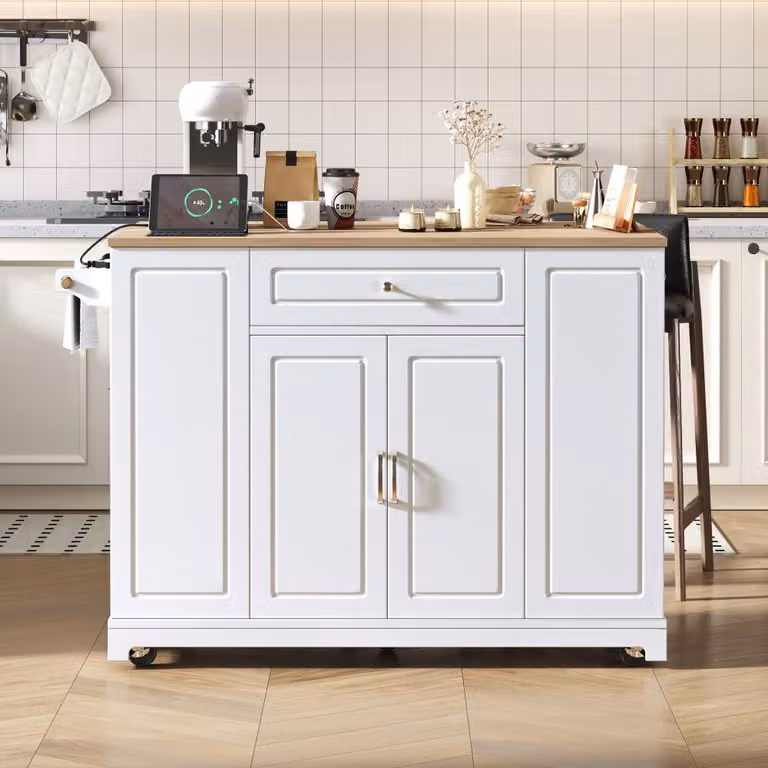 Isola da cucina mobile, nera, in MDF, con prese di corrente, piano di lavoro estendibile, dimensioni 120x40-70 cm