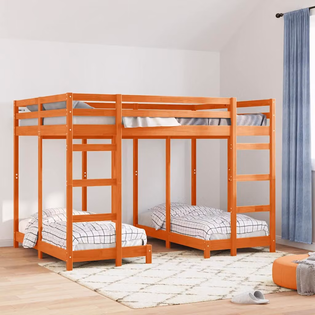 vidaXL Struttura letto a castello doppio in legno di pino color cera marrone L 200 x P 140 x H 147,5 cm