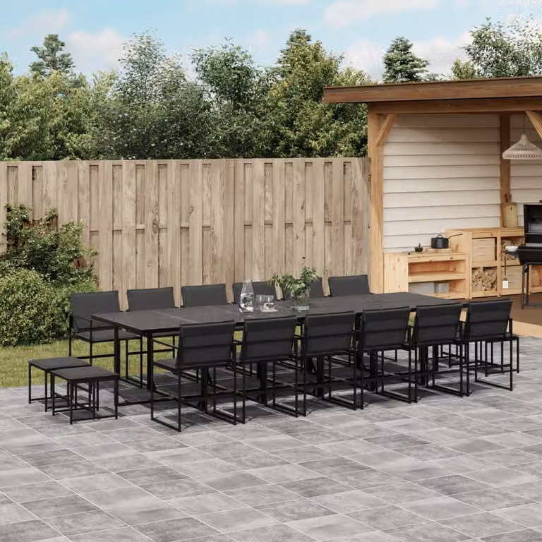 vidaXL Set da Pranzo da Giardino 17 pz Moderno in Acciaio Verniciato Nero e Grigio con Piano in Vetro
