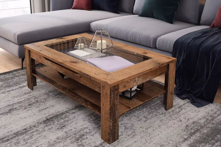 Tavolino da salotto moderno con inserto in vetro