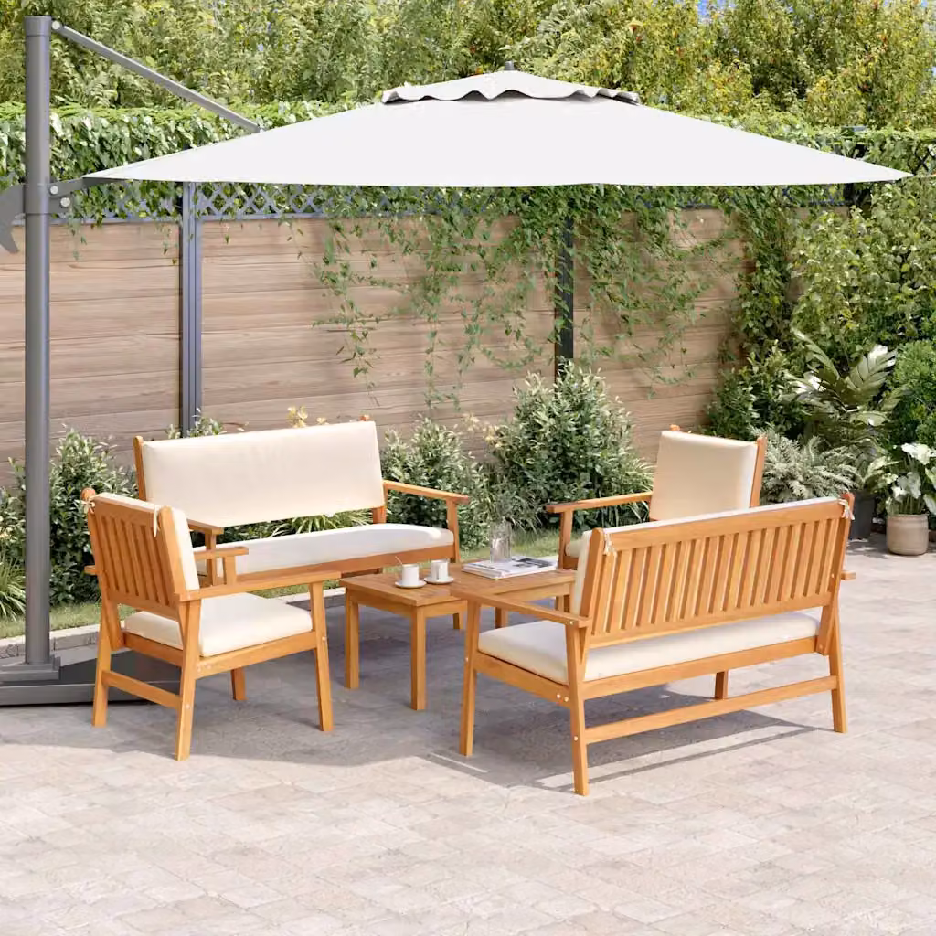 Set Divano da Giardino vidaXL 5 Pezzi a Forma di L in Legno di Acacia Marrone e Beige con Cuscini e Tavolino