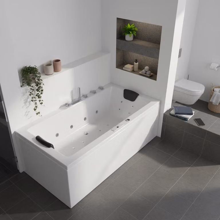 Caribia LUXUS Vasca idromassaggio X-Tube Premium / 180x80 - 24 getti idromassaggio, cascata, 2 LED grandi, Bluetooth e radio e pannello touch