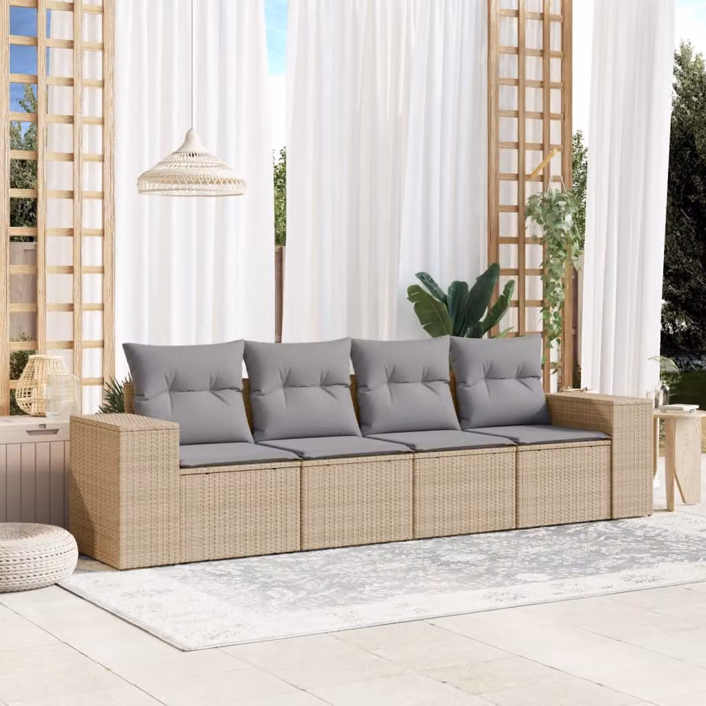 Set Divano da Giardino vidaXL 4 Pezzi con Cuscini Beige e Struttura in Acciaio Verniciato a Polvere